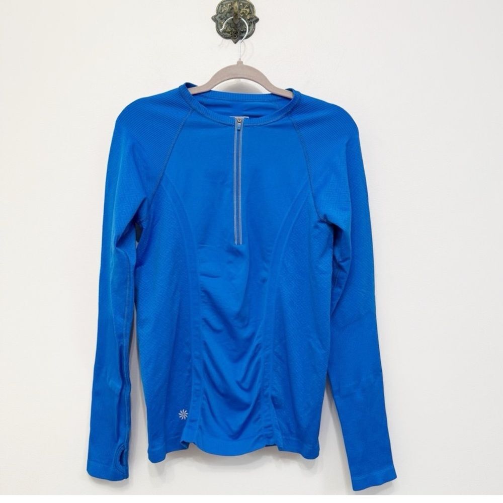 Athleta Blue Tracker Half Zip Running Top Short Long Sleeve Women's Large active